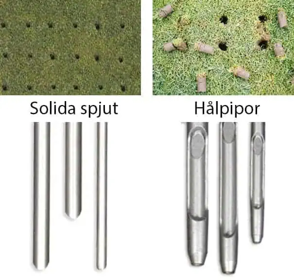 Solida och hålpipor för luftning av gräsmatta
