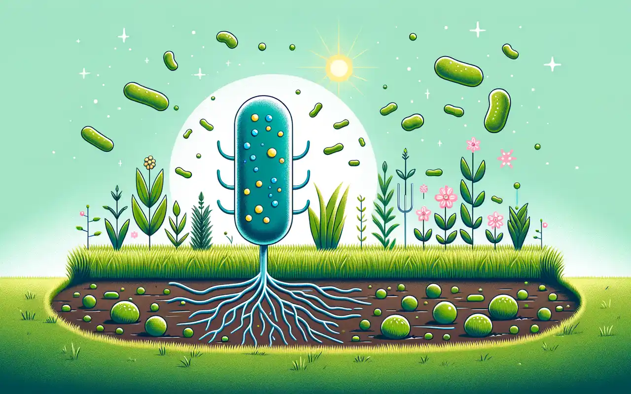 Illustration av bakterier i gräsmattan