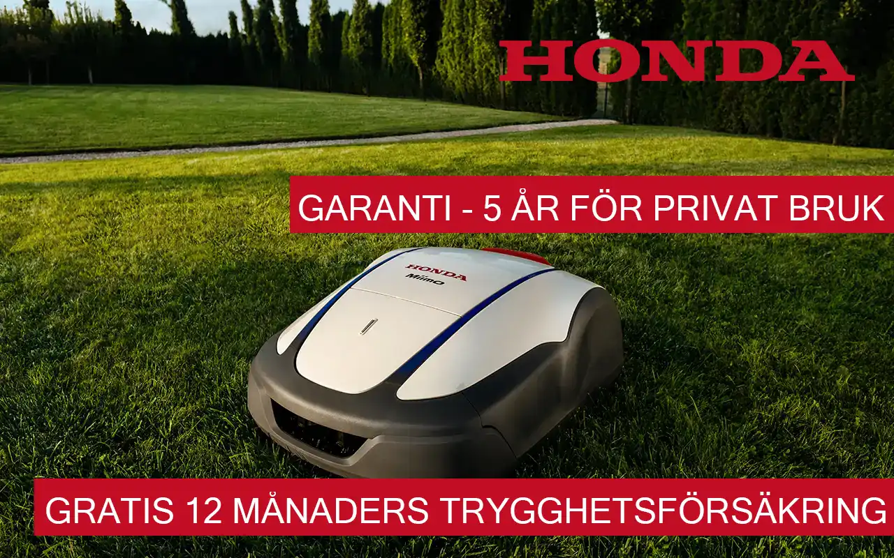 Honda Miimo klipper gräs tryggt försäkrad med generösa garantivillkor
